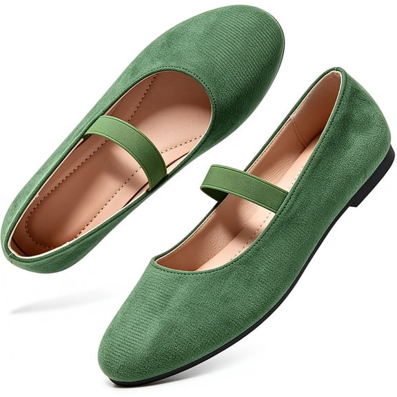 Knivor Elastic Strap Mary Jane Flats for Women Round Toe Suede Slip On Casual Shoes Lightweight Non Slip Flat Walking Dress Shoes