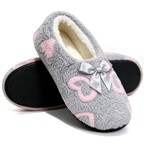 Knivor Fluffy Ballerina Slippers for Women Bow Decor Sherpa Fleece Lined Non Slip Closed Back Comfy Indoor Slippers Lounge House Slippers