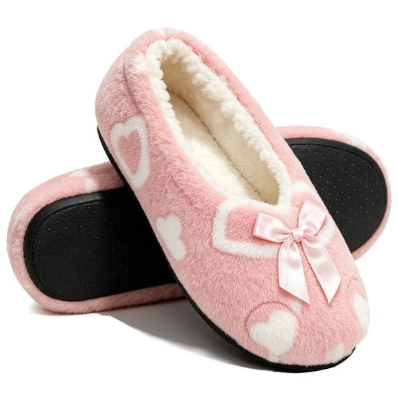 Knivor Fluffy Ballerina Slippers for Women Bow Decor Sherpa Fleece Lined Non Slip Closed Back Comfy Indoor Slippers Lounge House Slippers