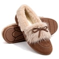 thumbnail image 1 of Knivor Fuzzy Bow Moccasin Slippers for Women Suede Faux Fur Lined Slip On Loafer House Shoes Non Slip Sole Indoor Outdoor Winter Warm House Slippers, 1 of 8