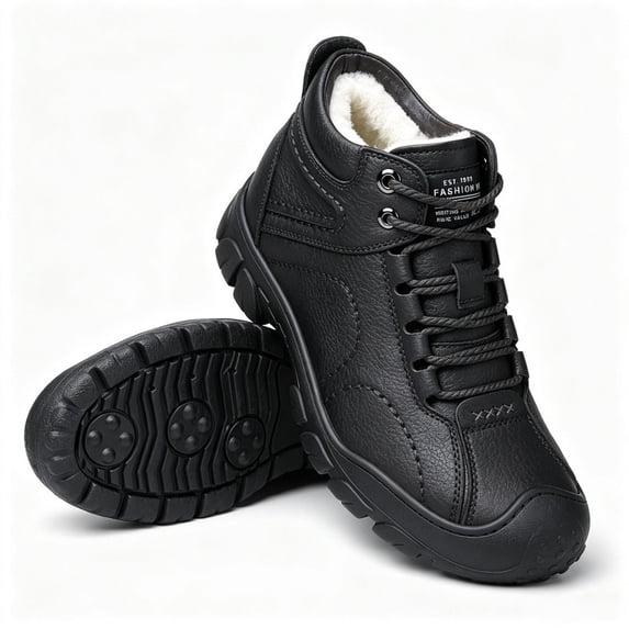 Knivor Lace Up Winter Ankle Boots for Men Faux Leather Fuzzy Lined Non Slip Warm Cold Weather Outdoor Hiking Snow Boots