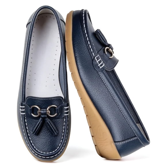 Knivor Leather Dressy Flats for Women with Tassel Metal Comfort Lightweight Slip-On Loafers Driving Flats Shoes with Rubber Non Slip Sole Perfect Work Walking Casual Daily Wear