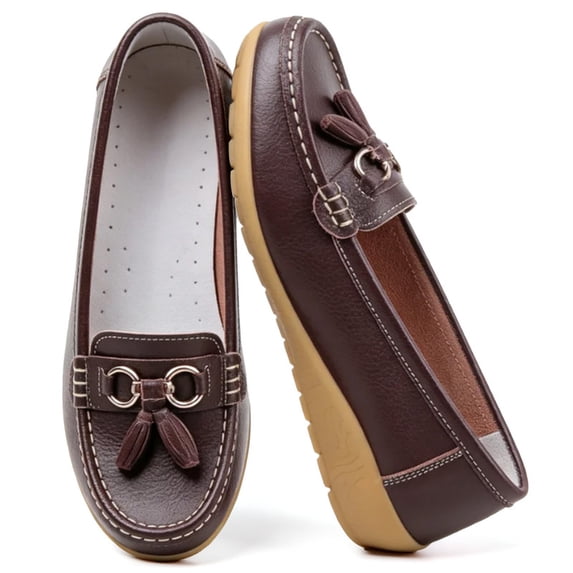 Knivor Leather Dressy Flats for Women with Tassel Metal Comfort Lightweight Slip-On Loafers Driving Flats Shoes with Rubber Non Slip Sole Perfect Work Walking Casual Daily Wear