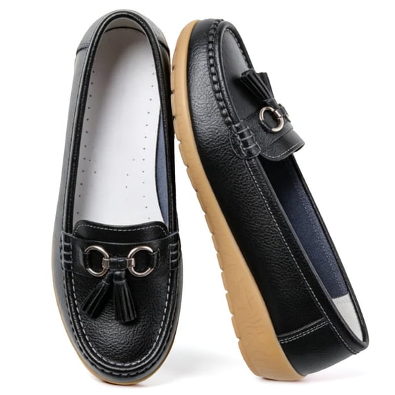 Knivor Leather Dressy Flats for Women with Tassel Metal Comfort Lightweight Slip-On Loafers Driving Flats Shoes with Rubber Non Slip Sole Perfect Work Walking Casual Daily Wear