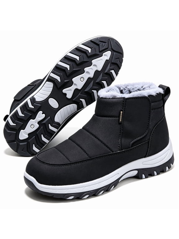 Men High-top Winter Snow Boots Hook & Loop Slip-Resistant Cushion Wearproof Sole Faux Fur Warm Outdoor Winter Shoes