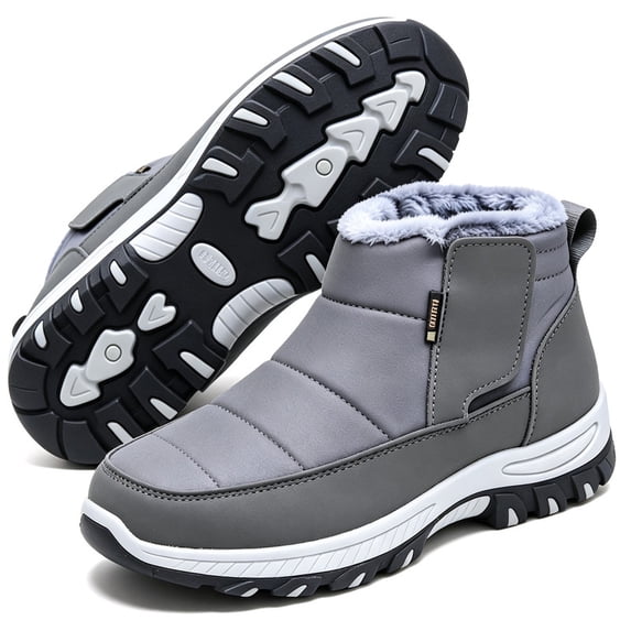 Knivor Men High-top Winter Snow Boots Hook & Loop Slip-Resistant Cushion Wearproof Sole Faux Fur Warm Outdoor Winter Shoes