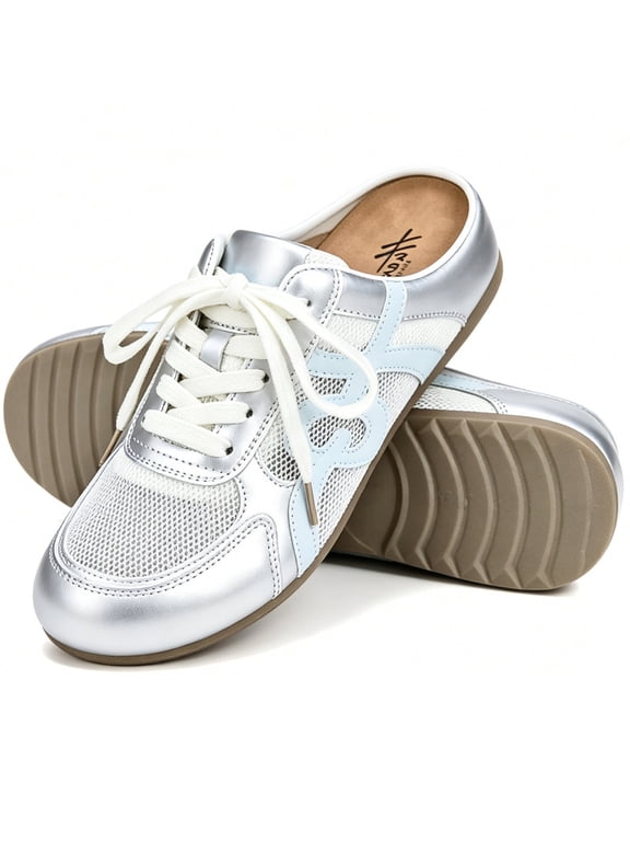 Women Lace Up Mesh Mule Sneakers Latex Memory Foam Insole Breathable Backless Lightweight Non Slip Summer Daily Casual Shoes