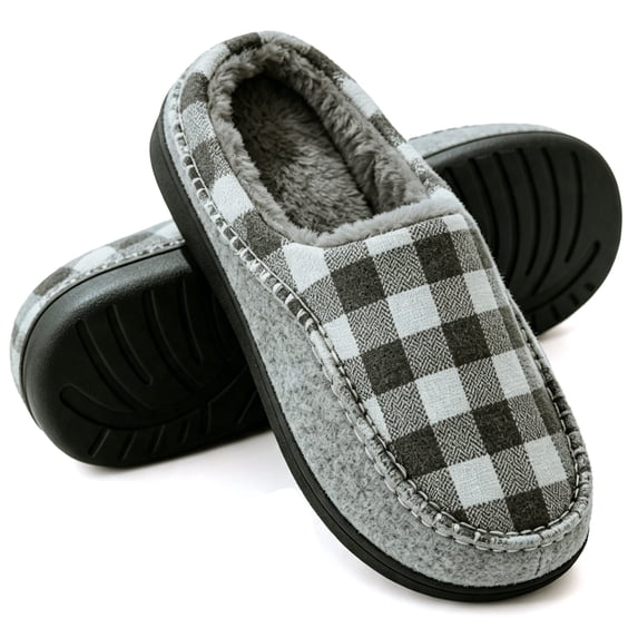 Knivor Mule House Slippers for Men Plaid Fleece Lined Closed Toe Non Slip Warm Winter Indoor Light Outdoor Lounge Slippers