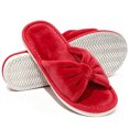 thumbnail image 1 of Knivor Open Toe Bow House Slippers for Women Soft Coral Fleece Non Slip Flat Indoor Slide Slippers for Bedroom Lounge, 1 of 9