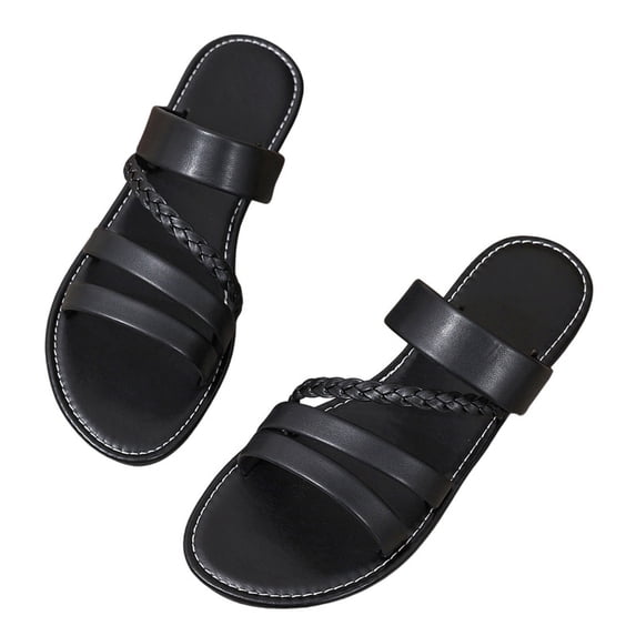 Knivor Open Toe Multi-Strap Braided Flat Sandals for Women Comfort Slip On Gladiator Style Sandals for Summer Beach Vacation & Casual Wear