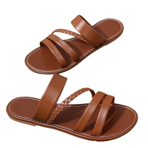 Knivor Open Toe Multi-Strap Braided Flat Sandals for Women Comfort Slip On Gladiator Style Sandals for Summer Beach Vacation & Casual Wear