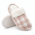 thumbnail image 1 of Knivor Plaid Scuff Slippers for Women Fuzzy Cuff Plush Lined House Slippers Non‑Slip Warm Indoor‑Outdoor Winter Home Shoes for Gift, 1 of 8