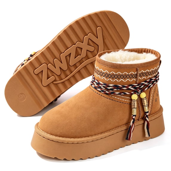 Knivor Platform Ankle Booties for Women Faux Fur Lined Braided Tassel Strap Non Slip Cold Weather Short Warm Winter Footwear