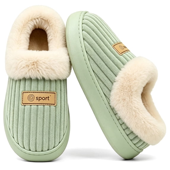 Knivor Unisex Corduroy House Slippers for Women Men Fuzzy Cuff Fleece Lined Closed Heel Platform Non Slip Warm Indoor Light‑Outdoor House Slippers