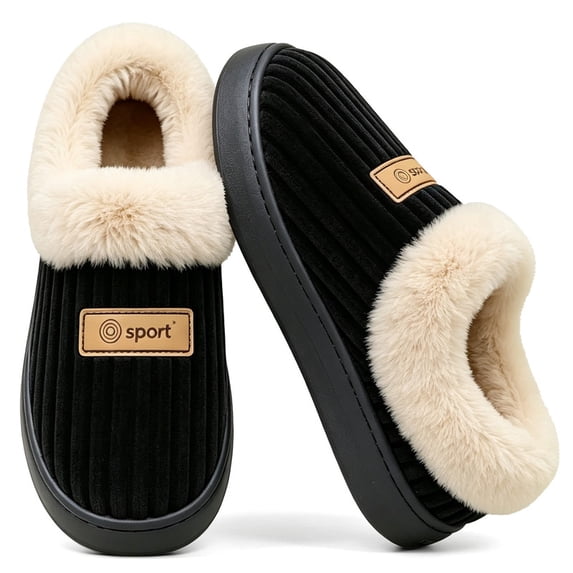 Knivor Unisex Corduroy House Slippers for Women Men Fuzzy Cuff Fleece Lined Closed Heel Platform Non Slip Warm Indoor Light‑Outdoor House Slippers