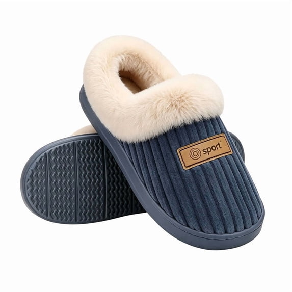 Knivor Unisex Corduroy House Slippers for Women Men Fuzzy Cuff Fleece Lined Closed Heel Platform Non Slip Warm Indoor Light‑Outdoor House Slippers