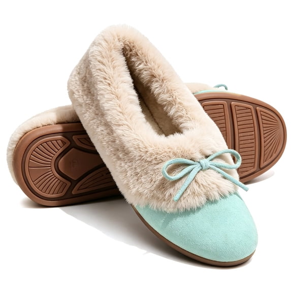 Knivor Plush Fleece Lined Moccasin Slippers for Women Fuzzy Slippers with Bow Closed Toe Slip On Cozy Warm Slippers for Indoor Outdoor House Shoes