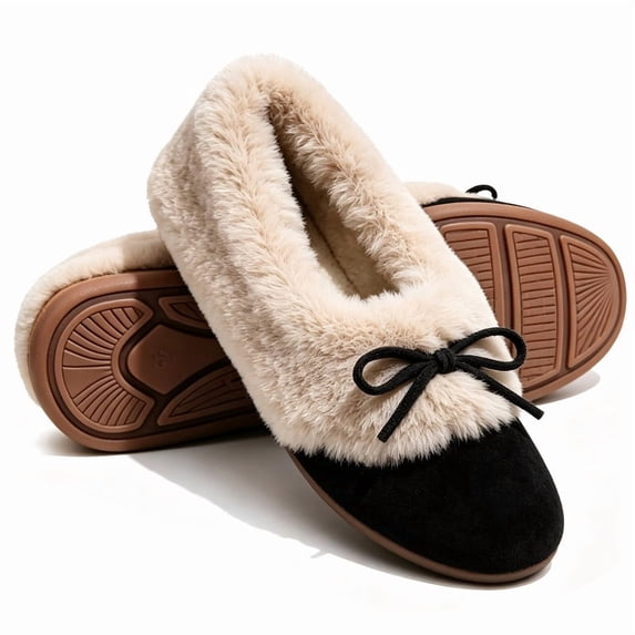 Knivor Plush Fleece Lined Moccasin Slippers for Women Fuzzy Slippers with Bow Closed Toe Slip On Cozy Warm Slippers for Indoor Outdoor House Shoes