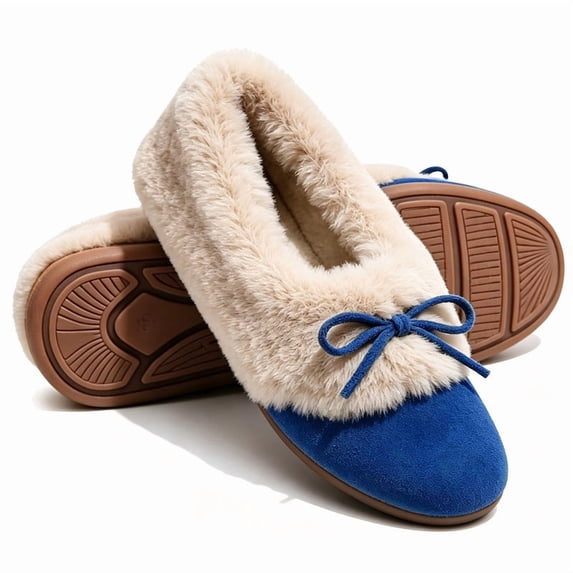 Knivor Plush Fleece Lined Moccasin Slippers for Women, Fuzzy Slippers with Bow, Closed Toe Slip On Cozy Warm Slippers for Indoor Outdoor House Shoes