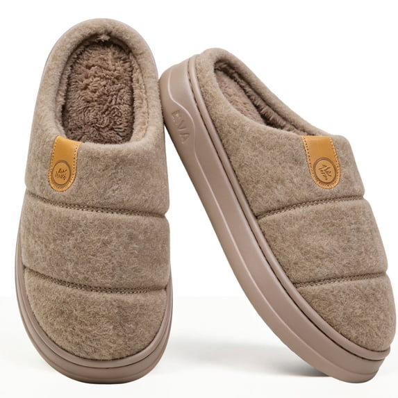 Knivor Quilted Fuzzy Open Back House Slippers for Men Winter Warm Platform Non Slip Cozy Lined Indoor Bedroom Slippers Large Size