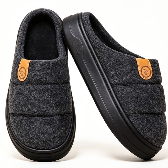 Knivor Quilted Fuzzy Open Back House Slippers for Men Winter Warm Platform Non Slip Cozy Lined Indoor Bedroom Slippers Large Size