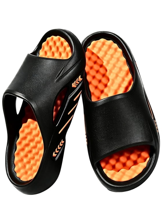 Recovery Slides for Men Cushioned Cloud Foam Non-Slip EVA Slides with Massage Footbed Open Toe Platform Slip On Sandals for Shower Beach & Casual