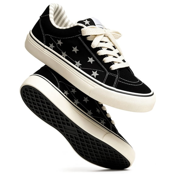 Knivor Sneakers for Women Low Top Canvas Lace Up Casual Skate Shoes Star Print Fashion Walking Tennis Shoes