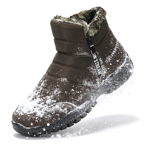 Knivor Snow Boots for Men Side Zip Quilted Ankle Winter Boots Fleece Lined Non‑Slip Lightweight Cold Weather Footwear for Walking on Snow