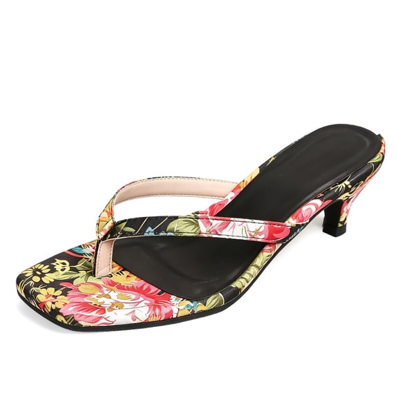 Knivor Summer Square Open Toe Kitten Heels for Women Comfortable Flip Flop Heels Lightweight Non Slip for Casual & Vacation Wear Flip Flop