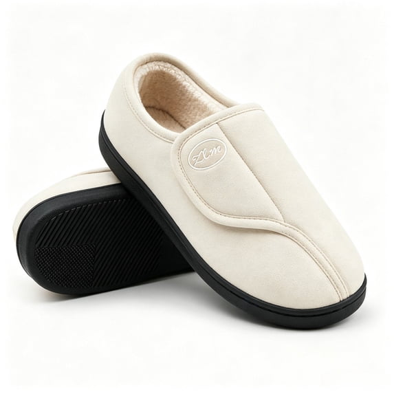 Knivor Unisex Adjustable Strap House Slippers for Women Men Faux Suede Feel Fleece Lined Wide Toe Non Slip Warm Indoor Diabetic Friendly Lounge Slippers