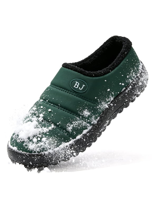 Unisex Scuff Slippers for Women Men Puffy Padded Upper Fleece Lined Water‑Resistant Winter House Shoes Non‑Slip Indoor Outdoor Slip‑On Slippers