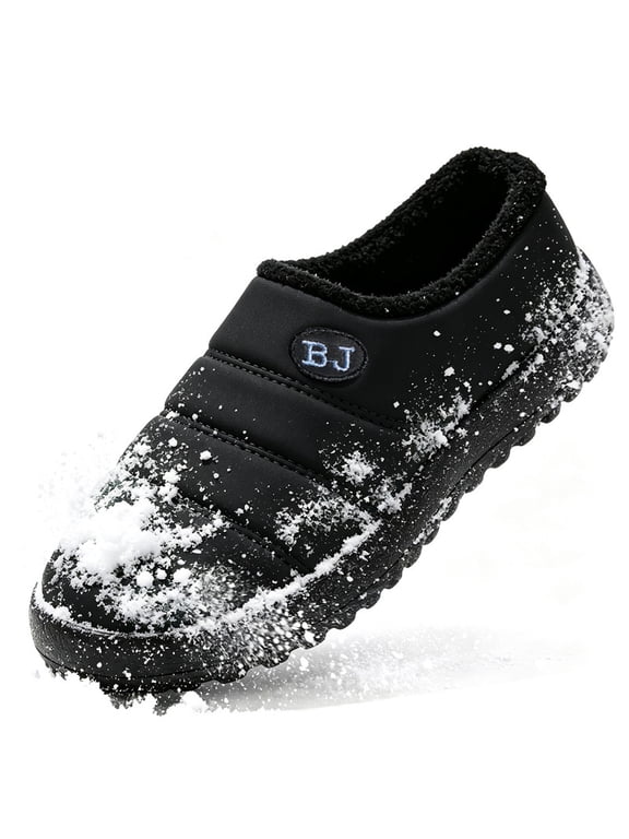 Unisex Scuff Slippers for Women Men Puffy Padded Upper Fleece Lined Water‑Resistant Winter House Shoes Non‑Slip Indoor Outdoor Slip‑On Slippers