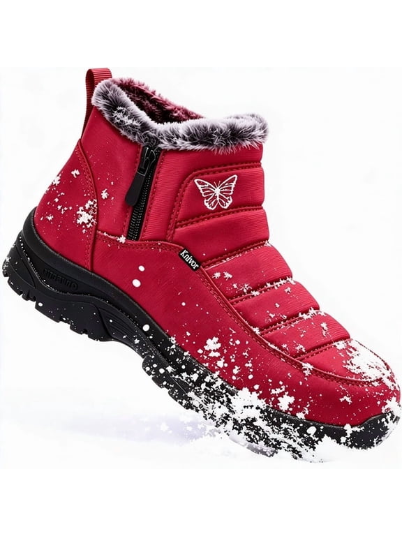 Waterproof Winter Snow Boots for Women Fleece Lined Non Slip Side Zipper Cozy Ankle Boots for Outdoor Daily Cold Weather Footwear