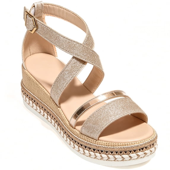 Knivor Wedge Sandals for Women Ankle Strap Espadrille Sandals Stud Trim Platform Open Toe Summer Casual Sandals Non Slip Sole Adjustable Buckle for Casual Daily,Beach