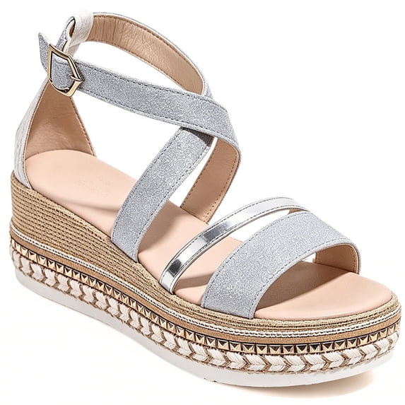 Knivor Wedge Sandals for Women Ankle Strap Espadrille Sandals Stud Trim Platform Open Toe Summer Casual Sandals Non Slip Sole Adjustable Buckle for Casual Daily,Beach