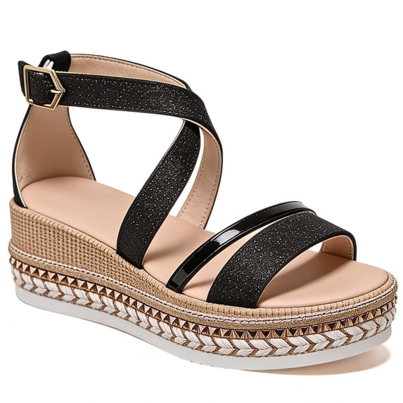 Knivor Wedge Sandals for Women Ankle Strap Espadrille Sandals Stud Trim Platform Open Toe Summer Casual Sandals Non Slip Sole Adjustable Buckle for Casual Daily,Beach