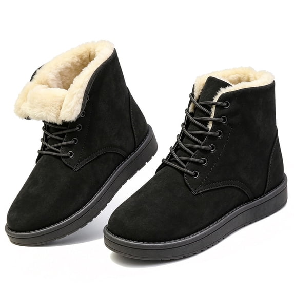 Knivor Winter Ankle Boots for Women Faux Suede Lace Up Faux Fur Lined Warm Non Slip Lightweight Short Snow Boots for Cold Weather Indoor Outdoor Daily Wear