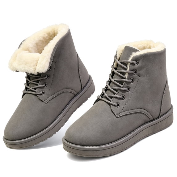 Knivor Winter Ankle Boots for Women Faux Suede Lace Up Faux Fur Lined Warm Non Slip Lightweight Short Snow Boots for Cold Weather Indoor Outdoor Daily Wear