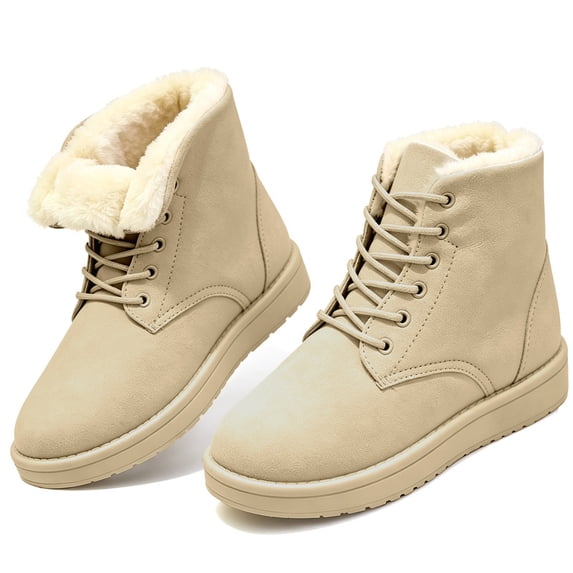 Knivor Winter Ankle Boots for Women Faux Suede Lace Up Faux Fur Lined Warm Non Slip Lightweight Short Snow Boots for Cold Weather Indoor Outdoor Daily Wear
