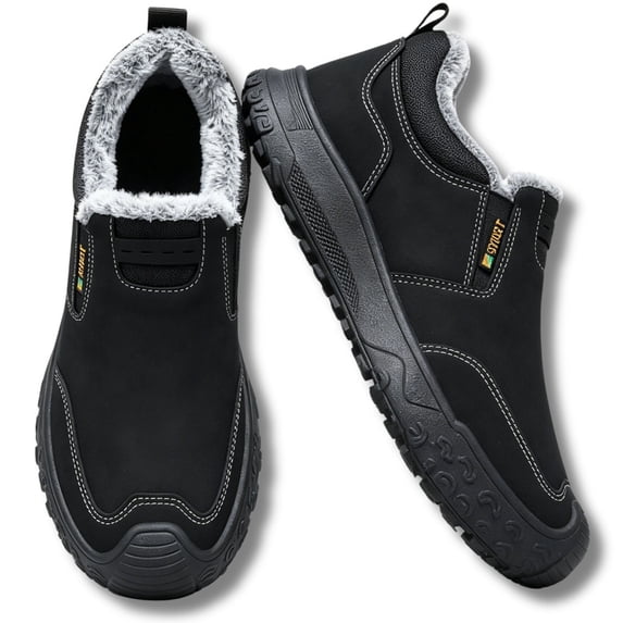 Knivor Winter Cozy Slip On Boots for Men Corduroy Fleece Lined Casual Shoes Warm Closed Toe Walking Winter Boots Non Slip for Everyday Wear