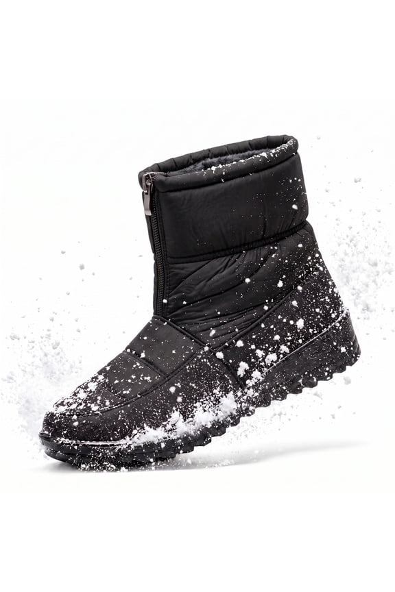 Women Front Zip Quilted Winter Snow Boots Fleece Lined Non‑Slip Ankle Boots for Women Cold Weather Daily Outdoor Footwear