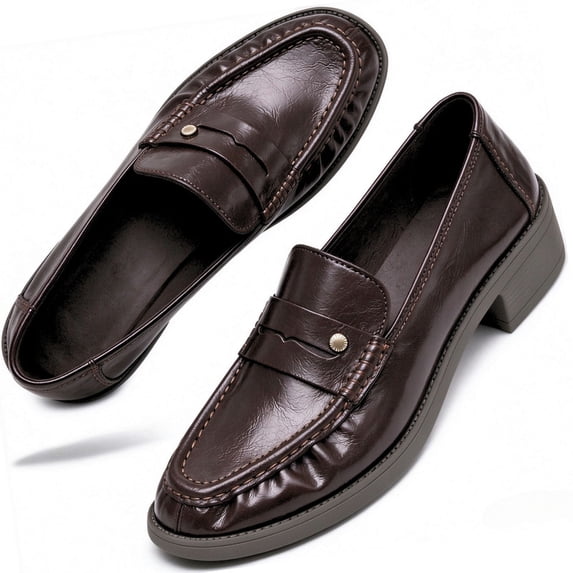 Knivor Women's Penny Loafers Loafers for Women Chunky Block Heel Slip On Dress Loafers Classic Business Casual Office Shoes