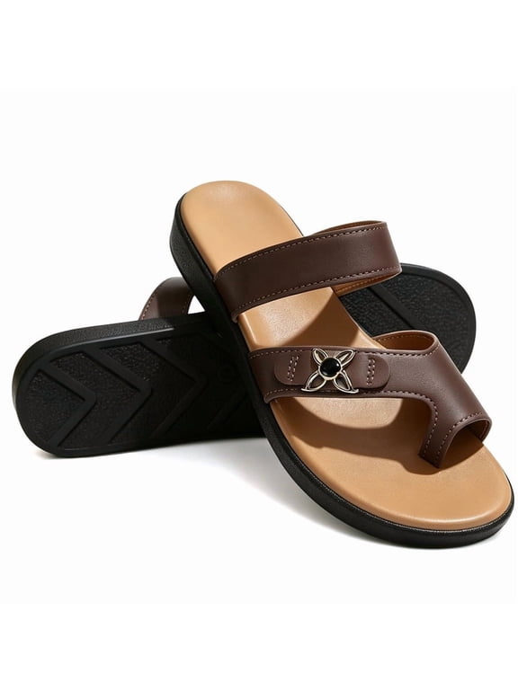 Women's Toe Loop Slide Sandals Comfortable Flip-Flop Style Flat Slip On Sandals with Cushioned Footbed & Non-Slip Sole for Summer Casual Daily Wear