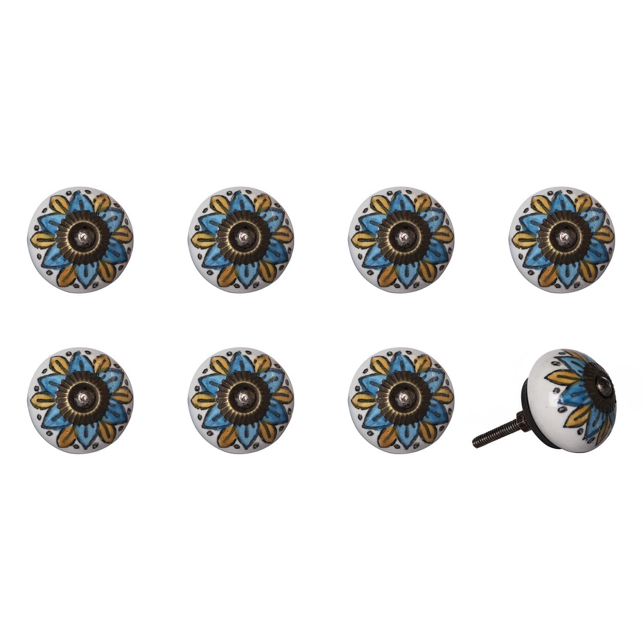 Hand-Painted Ceramic Floral Cabinet Knobs Set of 8