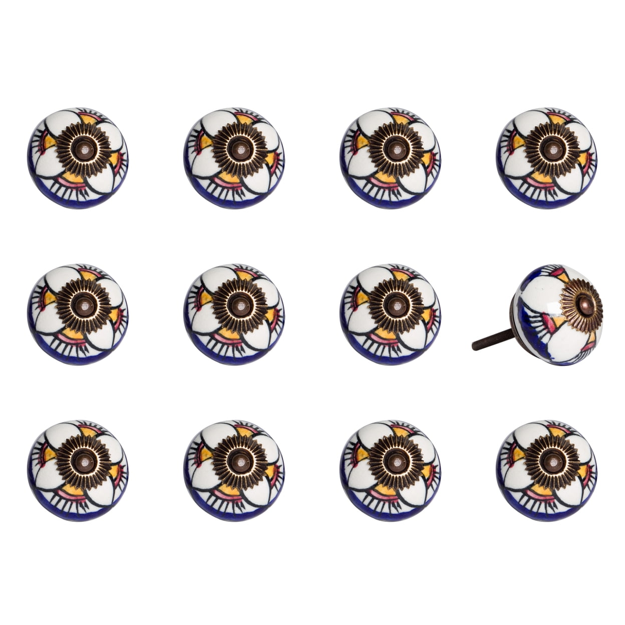 Knob-It Vintage Cabinet Drawer Knobs 12-Piece 3 Inch Colorful Hand Painted