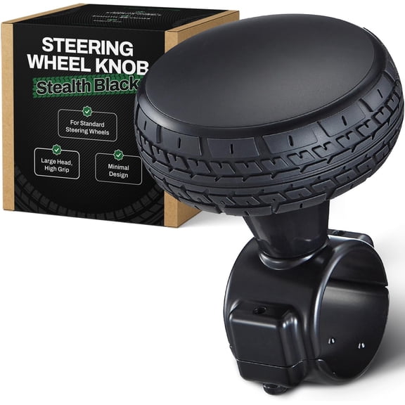 Knob - Stealth Black Edition, No-Logo Spinner for Standard Wheels (1.1"-1.5"), Smooth Bearings, Discreet & Comfortable Driving Aid, for , , Golf Carts & UTVs