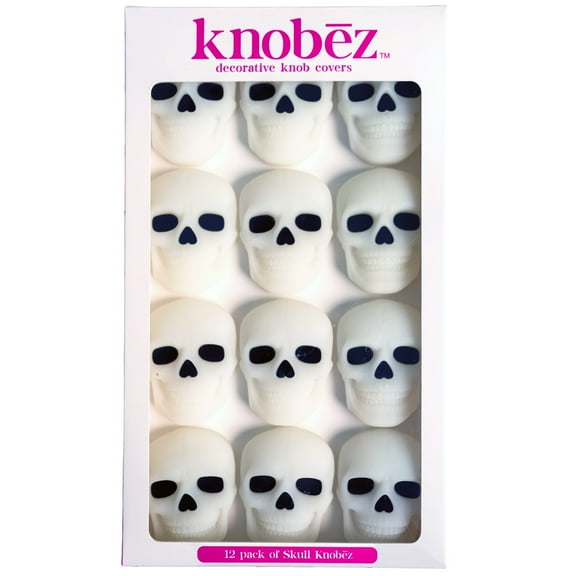 Knobz: Decorative Cabinet Knob Covers - Skull - 12pk - Stretch Over Hardware Decorations, Spooky-Halloween-Fall-Seasonal, Kitchen-Bathroom-Dressers