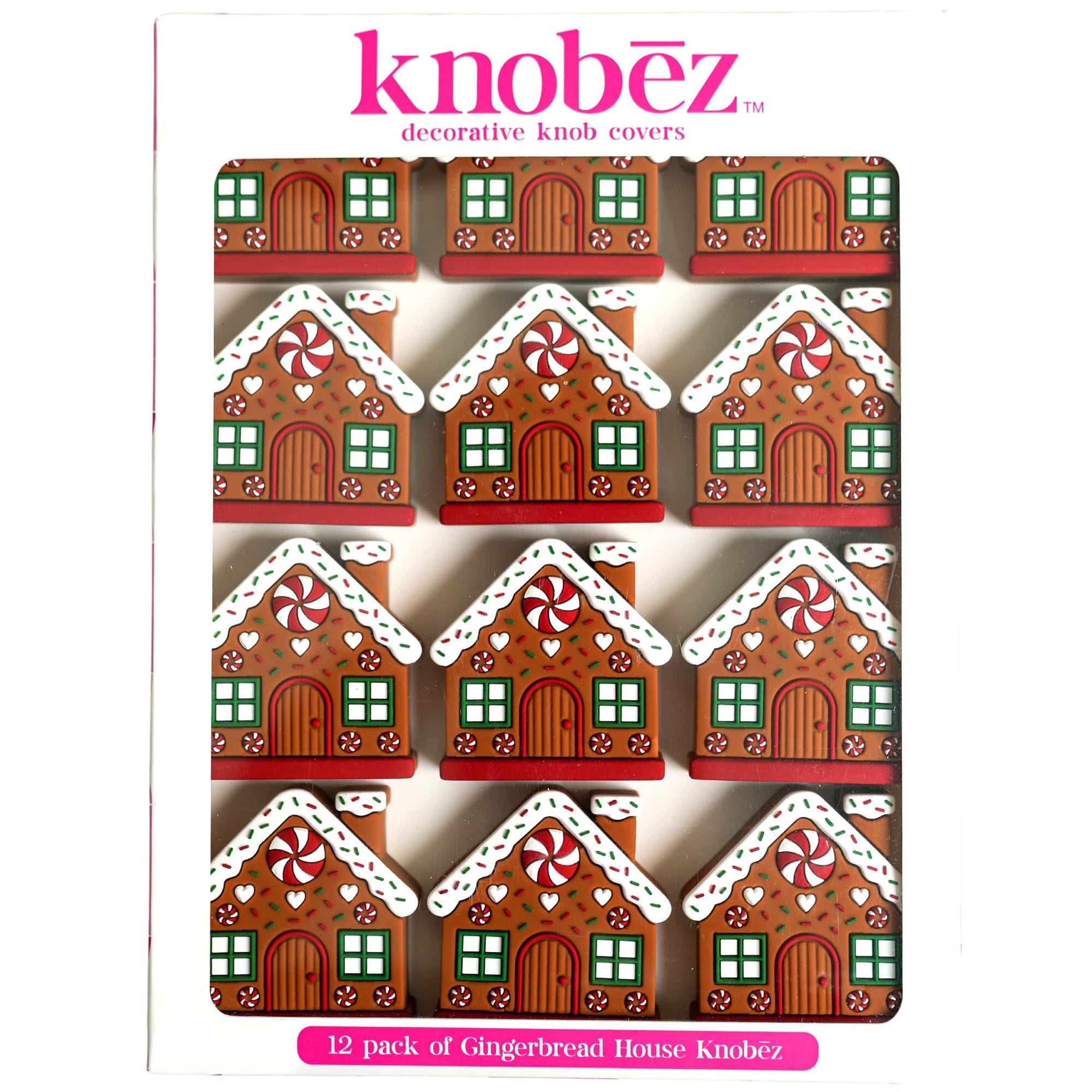 Knobz: Decorative Knob Covers - Gingerbread House - 12pk - Stretch Over Hardware Decorations, Holiday-Winter-Christmas, Kitchen-Bathroom-Dresser-Home