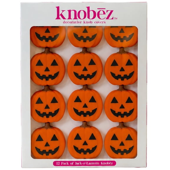 Knobz: Decorative Knob Covers - Jack o Lantern - 12pk - Stretch Over Hardware Decoration, Cozy Seasonal Autumn Colors, Kitchen-Bathroom-Dressers-Home