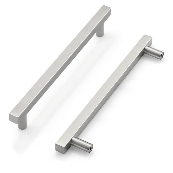 Knobelite 1 Pack Brushed Nickel Cabinet Handles 6-1/4Inch(160MM) Holes Spacing Cabinet Knobs Stainless Steel Kitchen Cabinet Pulls Square Hardware Pulls for Closet Dresser Drawer